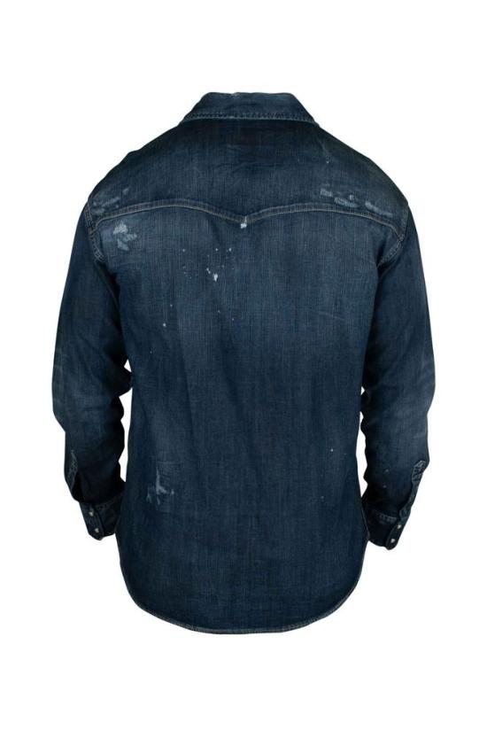  디스퀘어드2 데님 빈티지한 느낌의 네이비 코튼  셔츠 - DSQUARED2