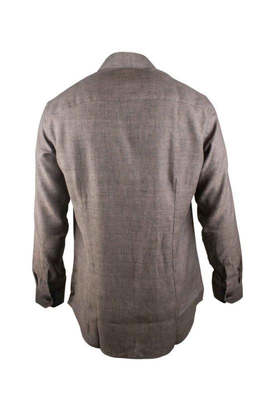  무레르 셔츠 진주 단추가 달린 갈색 린넨 - MOORER