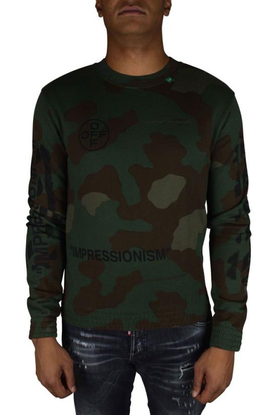  오프화이트 반팔 티셔츠 아이코닉한 브랜드 로고가 새겨진 카키색 카무플라주 스웨트셔츠 - OFF WHITE