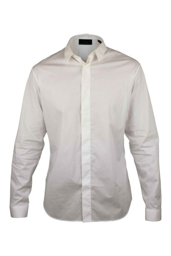  필립 플레인 셔츠 숨겨진 자개 단추가 있는 오프화이트 코튼