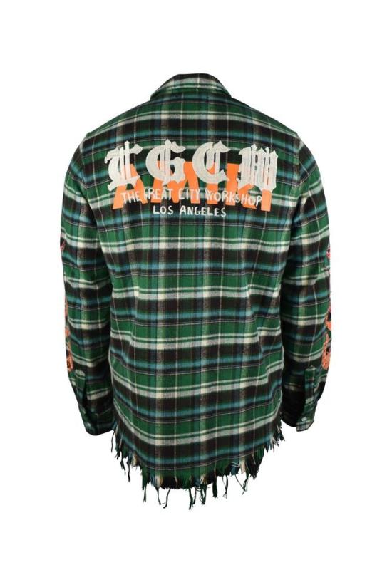  아미리 셔츠 녹색과 파란색 체크 오버 - AMIRI