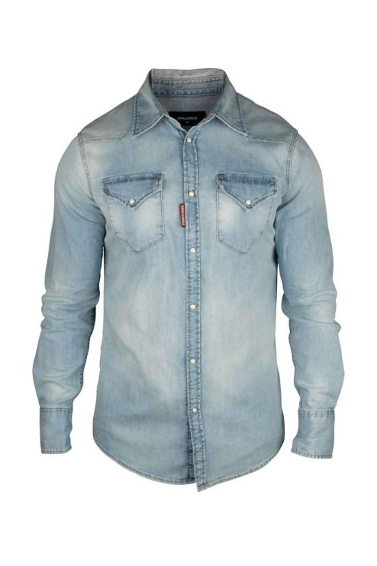 디스퀘어드2 데님 셔츠 연한 파란색 면  웨스턴 셔츠