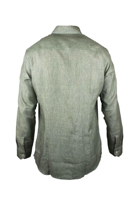  무레르 셔츠 녹색 카키색 린넨 , 자개 단추 장식 - MOORER