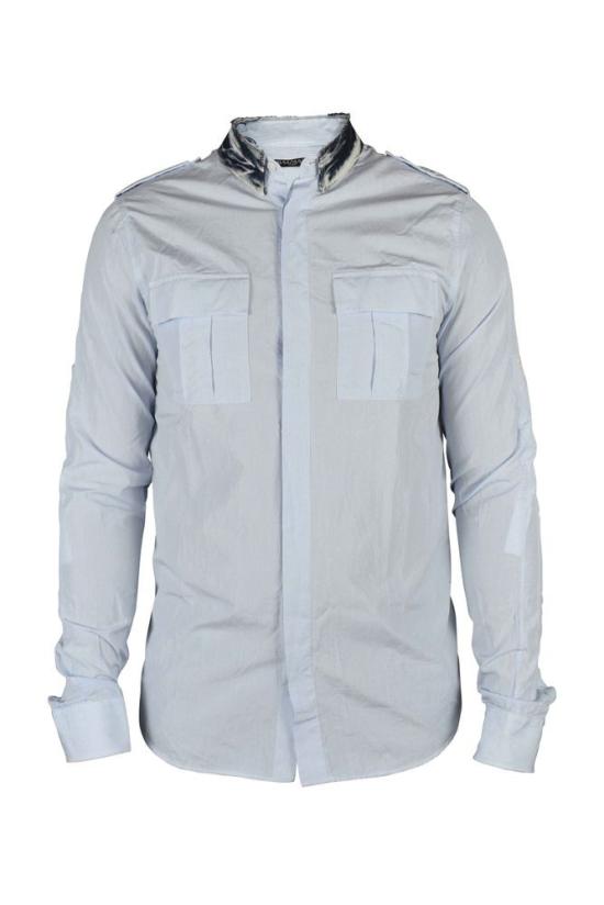  발망 셔츠 체크무늬  (데님 칼라)