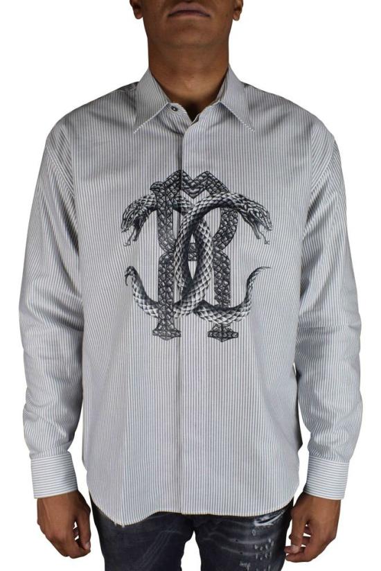  로베르토 카발리 셔츠 세로로 파란색과 흰색 줄무늬가 있는 - ROBERTO CAVALLI