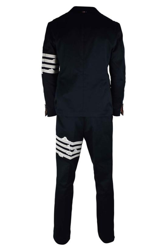  톰브라운 의류 자수 장식이 있는 네이비 블루 맞춤 정장 - THOM BROWNE