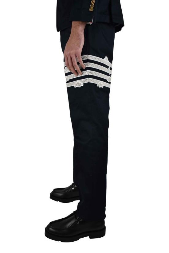  톰브라운 의류 자수 장식이 있는 네이비 블루 맞춤 정장 - THOM BROWNE