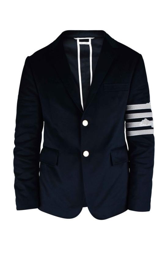  톰브라운 의류 자수 장식이 있는 네이비 블루 맞춤 정장