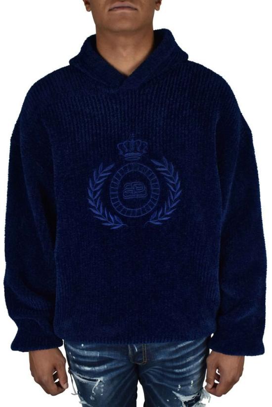  발렌시아가 탑 네이비 블루 코듀로이 후드티 - BALENCIAGA