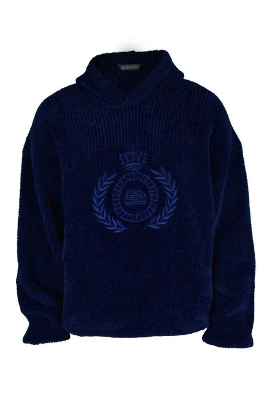  발렌시아가 탑 네이비 블루 코듀로이 후드티