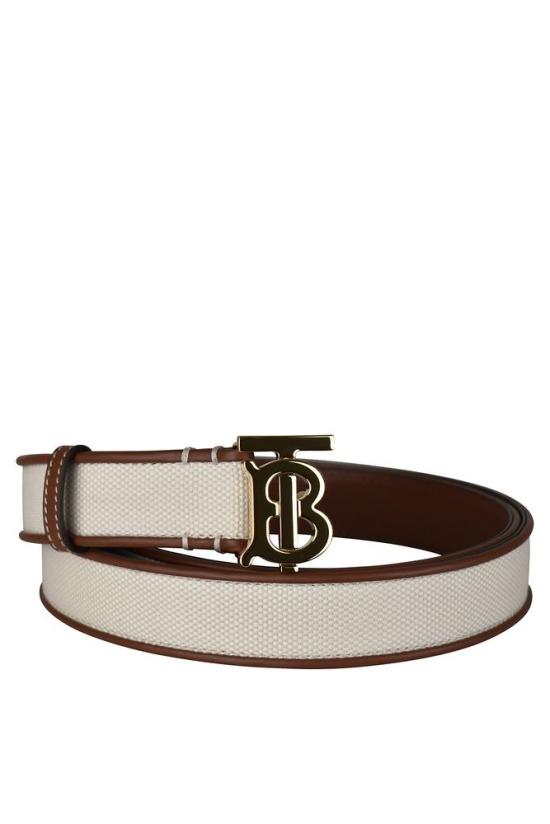  버버리 벨트 갈색 가죽과 베이지색 캔버스 - BURBERRY
