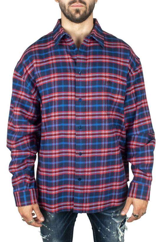  발렌시아가 셔츠 빨간색과 파란색 체크무늬 면 - BALENCIAGA