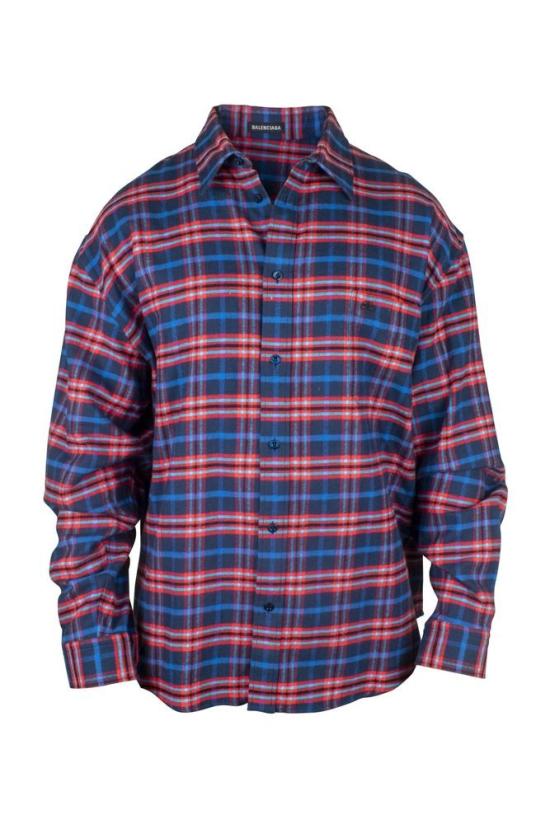  발렌시아가 셔츠 빨간색과 파란색 체크무늬 면