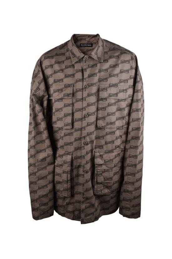  발렌시아가 셔츠 아이코닉한 로고 프린트가 돋보이는 베이지색 카고