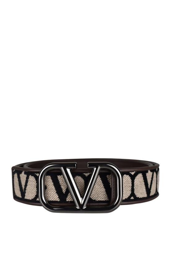  발렌티노 가라바니 벨트 모노그램 캔버스 , 앤트러사이트 색상 로고 버클