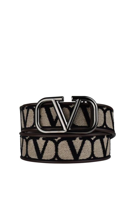  발렌티노 가라바니 벨트 모노그램 캔버스 , 앤트러사이트 색상 로고 버클 - VALENTINO GARAVANI