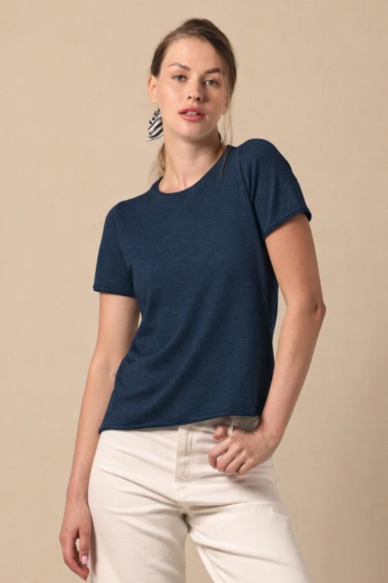  미니 로즈 반팔 티셔츠 수피마 코튼 캐시미어