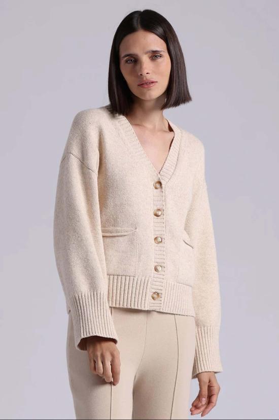  미니 로즈 가디건 럭스 코튼 블렌드 브이넥