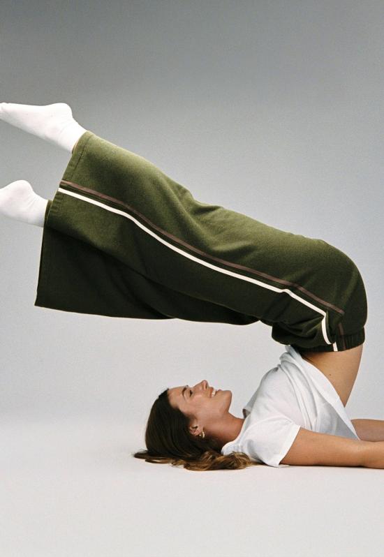  LA RELAXED 스트레이트 팬츠 라 릴랙스드 올리브 플리스 트랙 팬츠