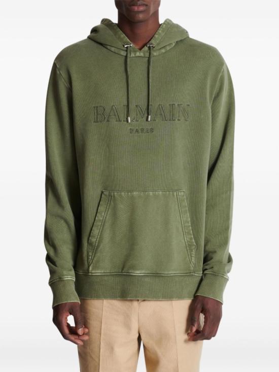 25FW 발망 후드 티셔츠 FH1JT047BC72 UIA Green - BALMAIN