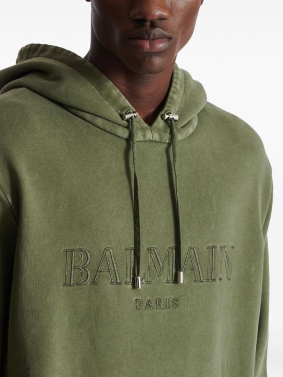 25FW 발망 후드 티셔츠 FH1JT047BC72 UIA Green - BALMAIN