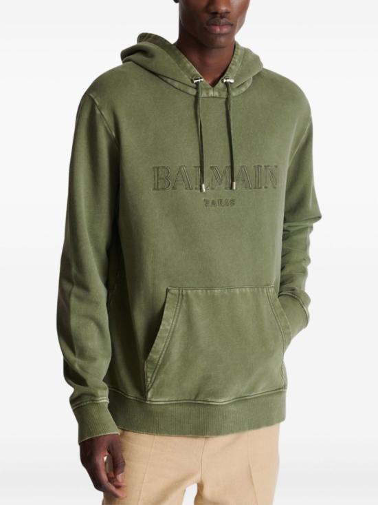 25FW 발망 후드 티셔츠 FH1JT047BC72 UIA Green - BALMAIN