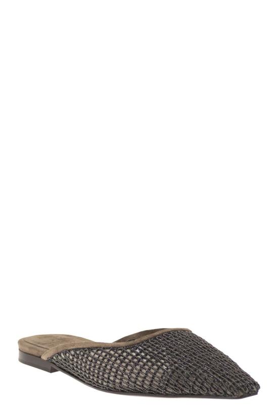 26SS 브루넬로 쿠치넬리 스웨이드 프레셔스 네트 자수 플랫 슈즈 MZSFC3177 C8769 GREY - BRUNELLO CUCINELLI