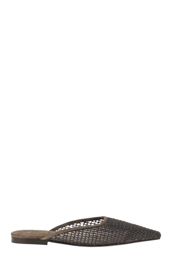 26SS 브루넬로 쿠치넬리 스웨이드 프레셔스 네트 자수 플랫 슈즈 MZSFC3177 C8769 GREY