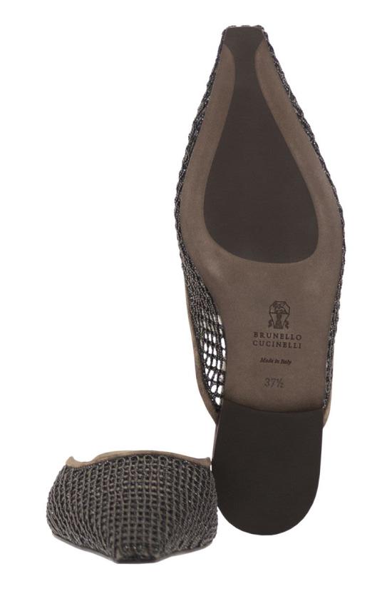 26SS 브루넬로 쿠치넬리 스웨이드 프레셔스 네트 자수 플랫 슈즈 MZSFC3177 C8769 GREY - BRUNELLO CUCINELLI