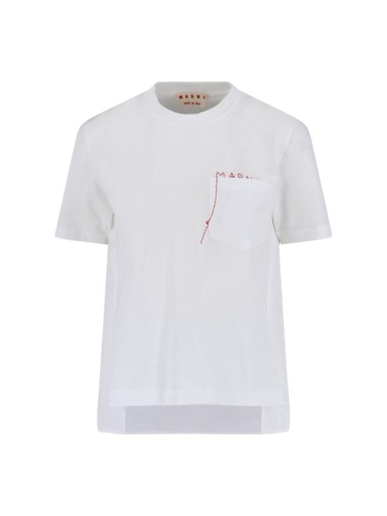 26SS 마르니 로고 핸드스티칭 반팔 티셔츠 THJE0378QS UTC44600W01 White
