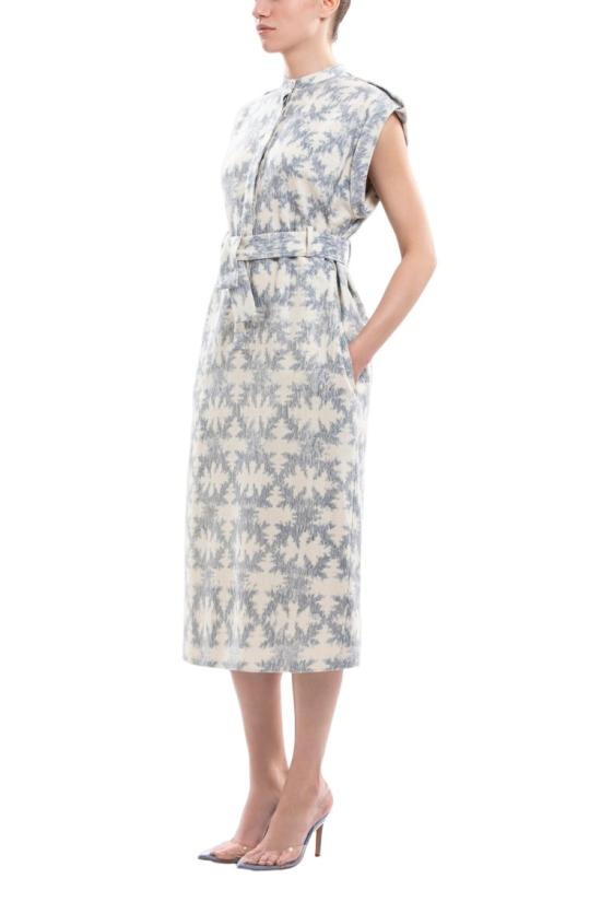  사이드 코베이시 원피스 탈부착 가능한 벨트와 버튼 여밈이 있는 구조적인 미디 린넨 드레스 - SAIID KOBEISY