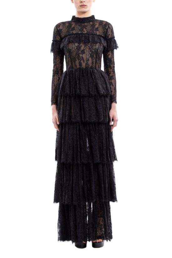  사이드 코베이시 원피스 섬세한 블랙 레이스 맥시 드레스 (레이어드 스커트 포함) - SAIID KOBEISY
