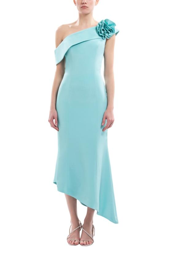  사이드 코베이시 원피스 탈부착 가능한 꽃 장식이 있는 비대칭 디자인의 안티구아 샌드 미디 드레스 - SAIID KOBEISY