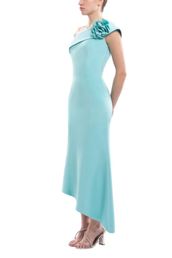  사이드 코베이시 롱 원피스 탈부착 가능한 꽃 장식이 있는 비대칭 디자인의 안티구아 샌드 미디 드레스 - SAIID KOBEISY