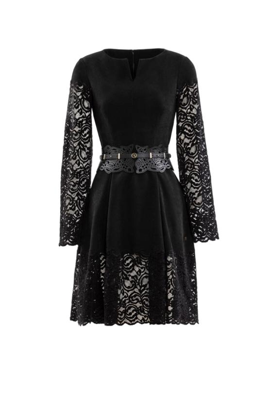  사이드 코베이시 원피스 정교한 디테일이 돋보이는 제트 블랙 레이스 미니 드레스
