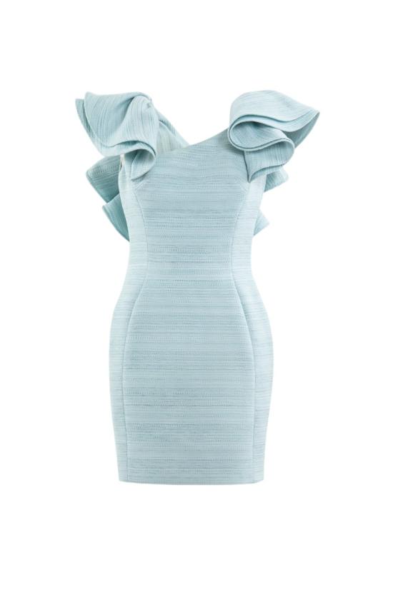  사이드 코베이시 원피스 앤티가 샌드 컬러의 러플 소매가 돋보이는 조각적인 미니 드레스