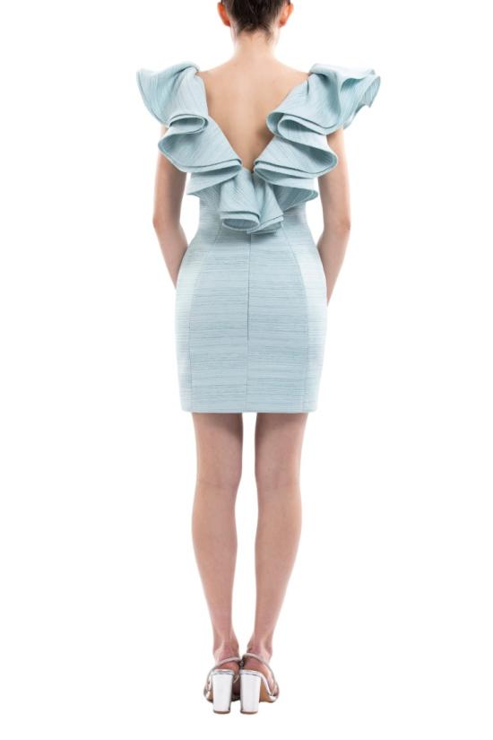  사이드 코베이시 숏 원피스 앤티가 샌드 컬러의 러플 소매가 돋보이는 조각적인 미니 드레스 - SAIID KOBEISY