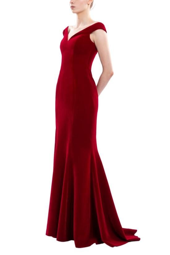 사이드 코베이시 원피스 스쿠터 벨벳 소재의 머메이드 컷 오프숄더 롱 드레스 - SAIID KOBEISY