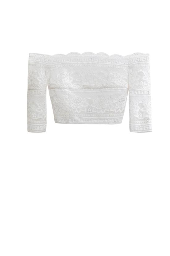  사이드 코베이시 블라우스 오프화이트 레이스 탑과 러플 미디 스커트