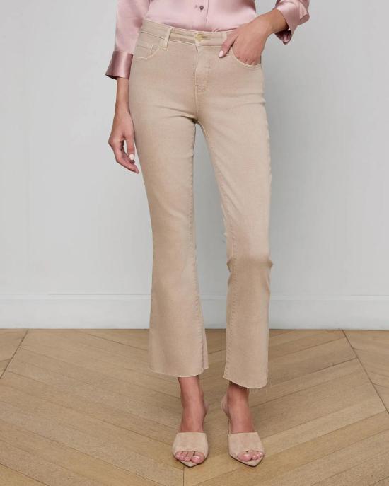  라장스 데님 팬츠 켄드라 H/R 크롭 플레어 진 비스킷 - L'AGENCE