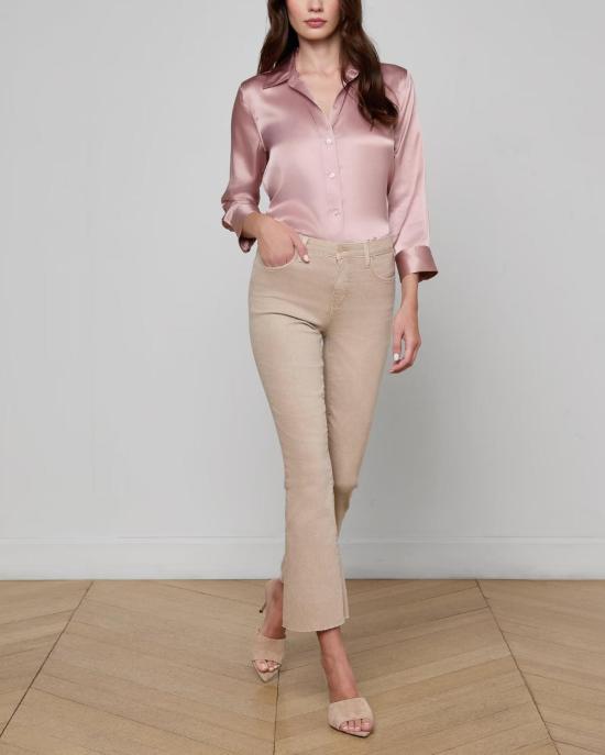  라장스 데님 팬츠 켄드라 H/R 크롭 플레어 진 비스킷 - L'AGENCE