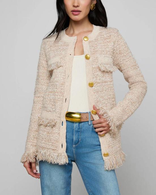  라장스 가디건 카스토리아 프린지 트림  내추럴 멀티 부클 - L'AGENCE