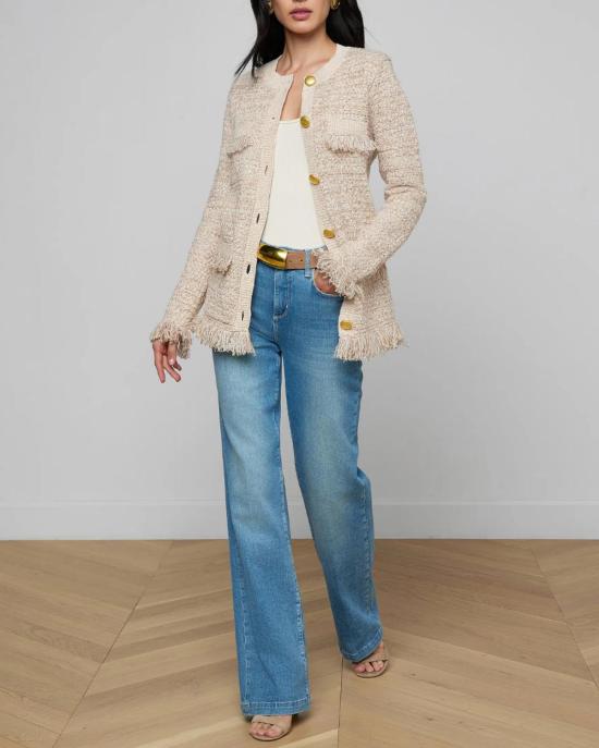  라장스 가디건 카스토리아 프린지 트림  내추럴 멀티 부클 - L'AGENCE