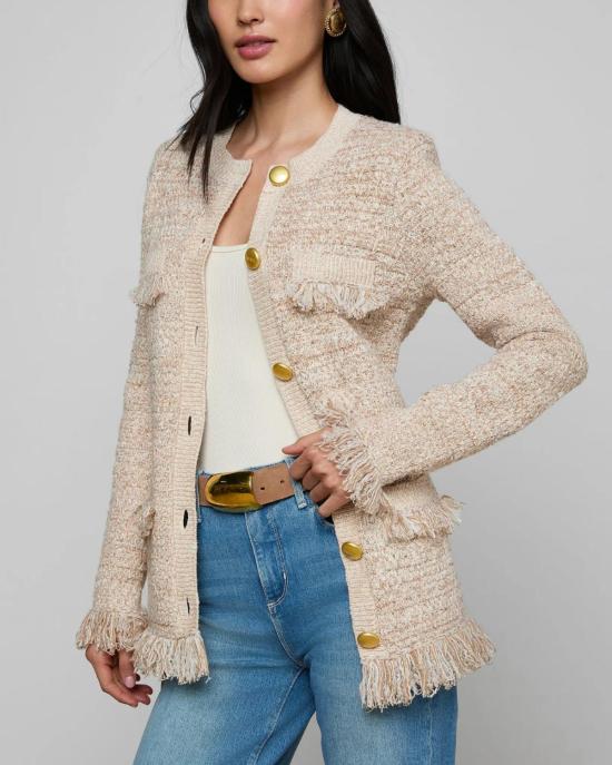  라장스 가디건 카스토리아 프린지 트림  내추럴 멀티 부클 - L'AGENCE