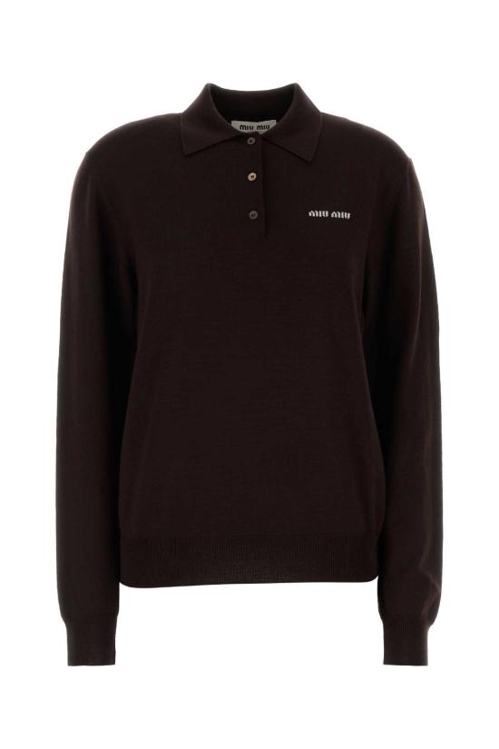 26SS 미우미우 울 니트 폴로 셔츠 미우미우 MML934SOOO14RH F0324 Brown