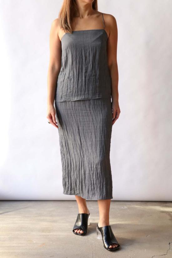  티비 미디 스커트 크링클 슬립 스커트 다크 그레이 - TIBI