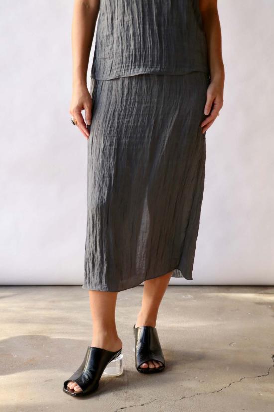  티비 미디 스커트 크링클 슬립 스커트 다크 그레이