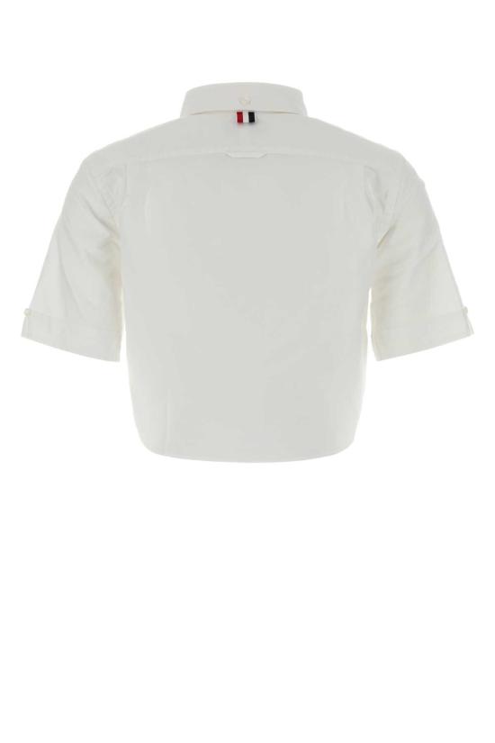 26SS 톰브라운 옥스포드 크롭 숏 슬리브 셔츠 FLL205AF0313 100 White - THOM BROWNE