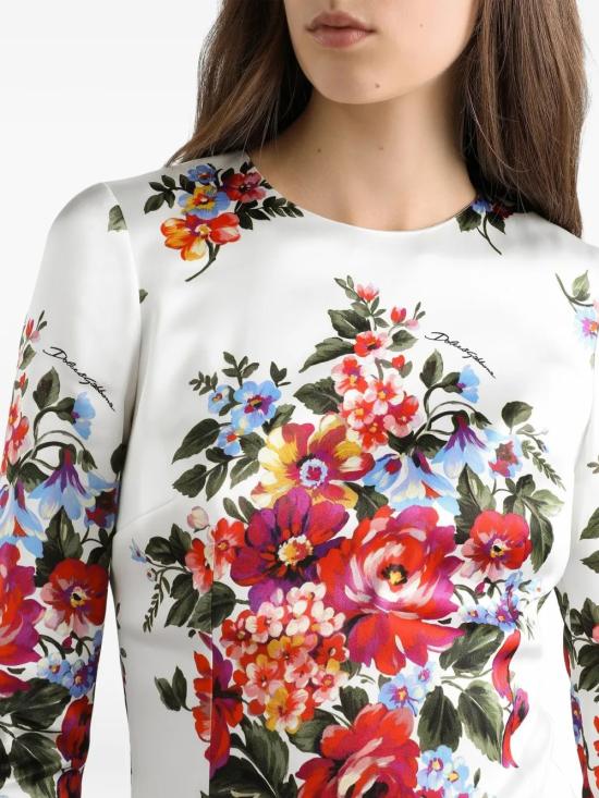 26SS 돌체앤가바나 플라워 부케 프린트 새틴 드레스 F612VT FSICEHA5ZO White - DOLCE & GABBANA