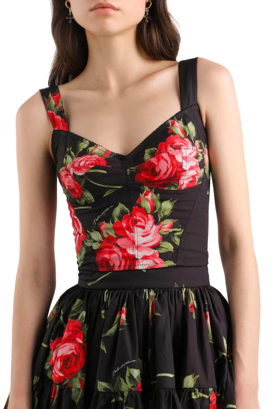 26SS 돌체앤가바나 민소매 티셔츠 F7BB1THS5UT HN5ZN Bouquet rose f nero - DOLCE & GABBANA